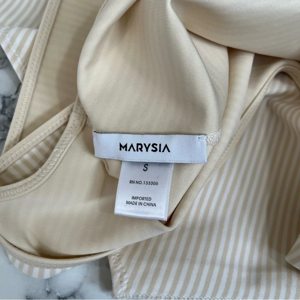 Marysia Malliot Stripped One Piece Swimsuit Tan Cream Size Small